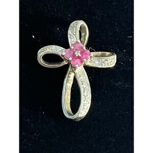 VTG Sterling Silver Ruby Cross Pendant RGE 925